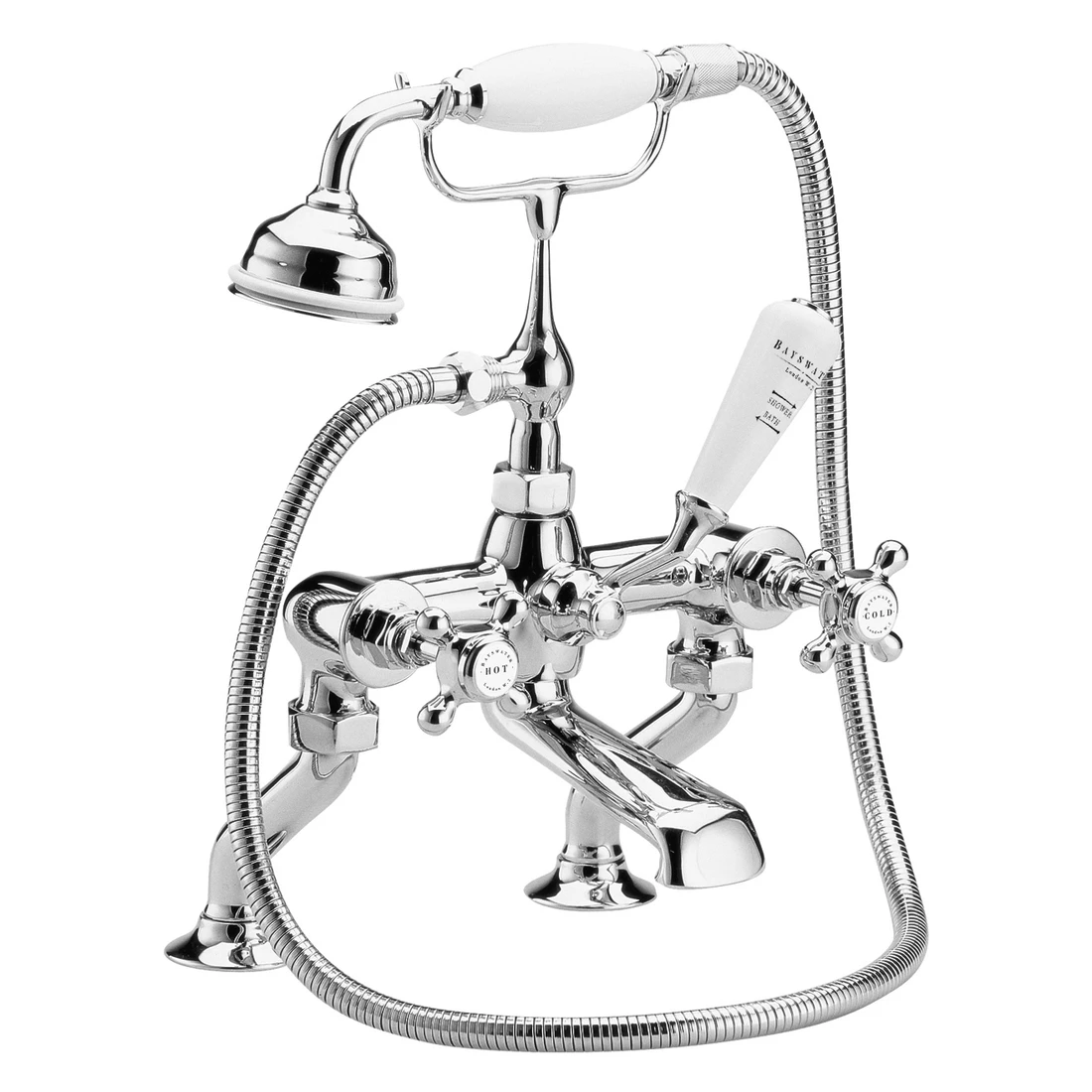 Bayswater White Bath Shower Mixer With Crosshead & Hex Collar 3 Bayswater White Bath Shower Mixer With Crosshead & Hex Collar