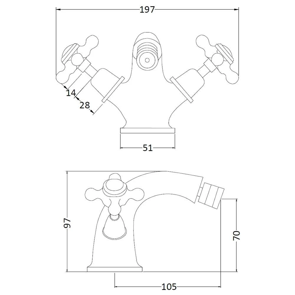 Bayswater Black Mono Bidet Mixer With Crosshead & Dome Collar 4 Bayswater Black Mono Bidet Mixer With Crosshead & Dome Collar - Image 2