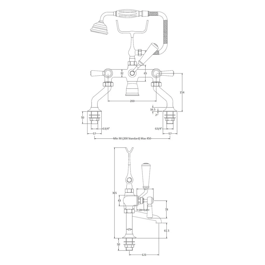 Bayswater Black Bath Shower Mixer With Lever & Hex Collar 4 Bayswater Black Bath Shower Mixer With Lever & Hex Collar - Image 2