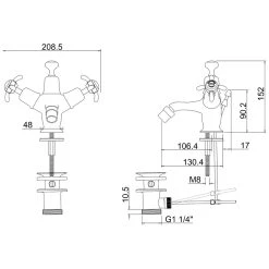 Burlington Anglesey Bidet Mixer Chrome/Medici -Sagittarius Taps shop burlington an13med 2