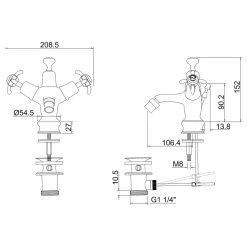 Burlington Anglesey Regent Bidet Mixer With Pop-Up Waste -Sagittarius Taps shop burlington anr13 2