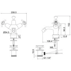 Burlington Anglesey Regent Bidet Mixer Chrome/Black -Sagittarius Taps shop burlington anr13bla 2