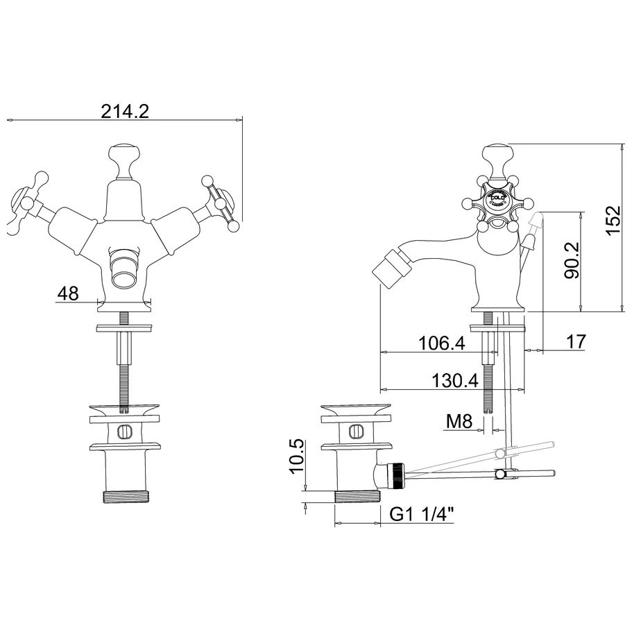 Burlington Birkenhead Bidet Mixer Chrome/Medici 4 Burlington Birkenhead Bidet Mixer Chrome/Medici - Image 2