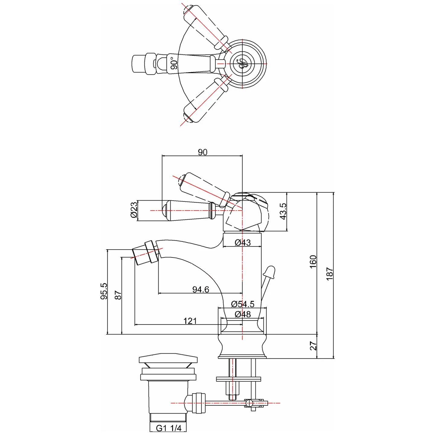 Burlington Chelsea Regent Curved Bidet Mixer Chrome/Medici 4 Burlington Chelsea Regent Curved Bidet Mixer Chrome/Medici - Image 2