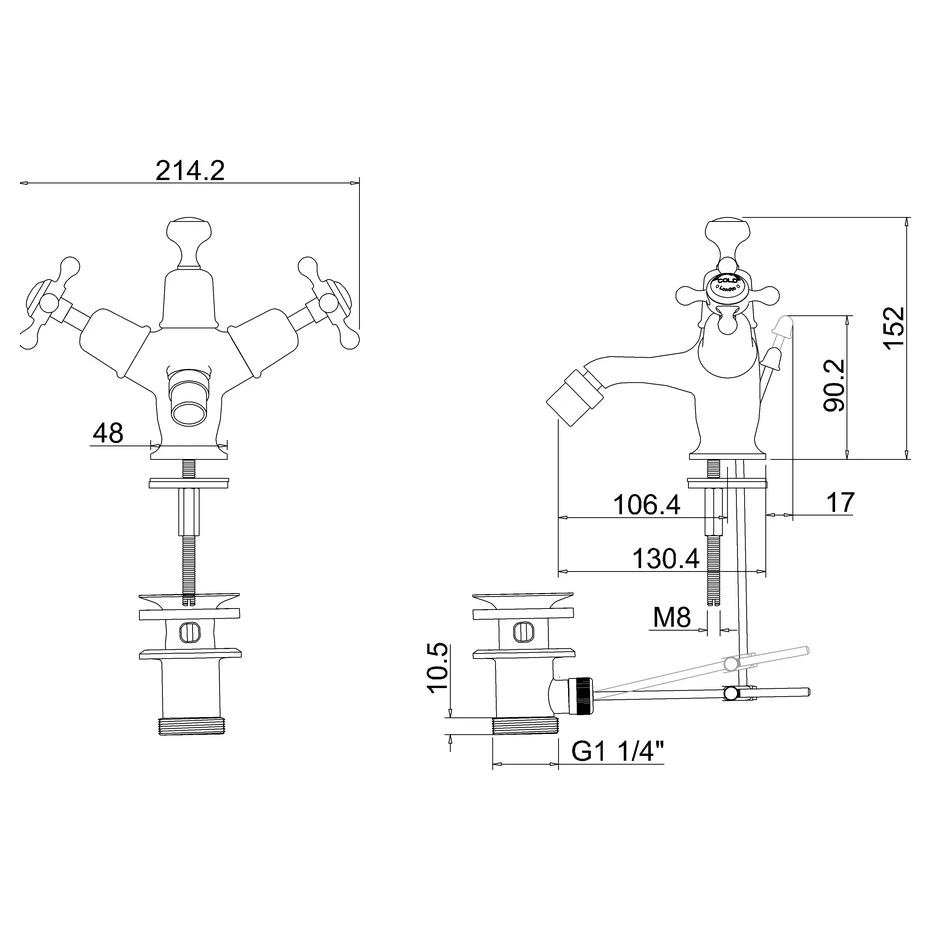 Burlington Claremont Bidet Mixer With Pop-Up Waste 4 Burlington Claremont Bidet Mixer With Pop-Up Waste - Image 2