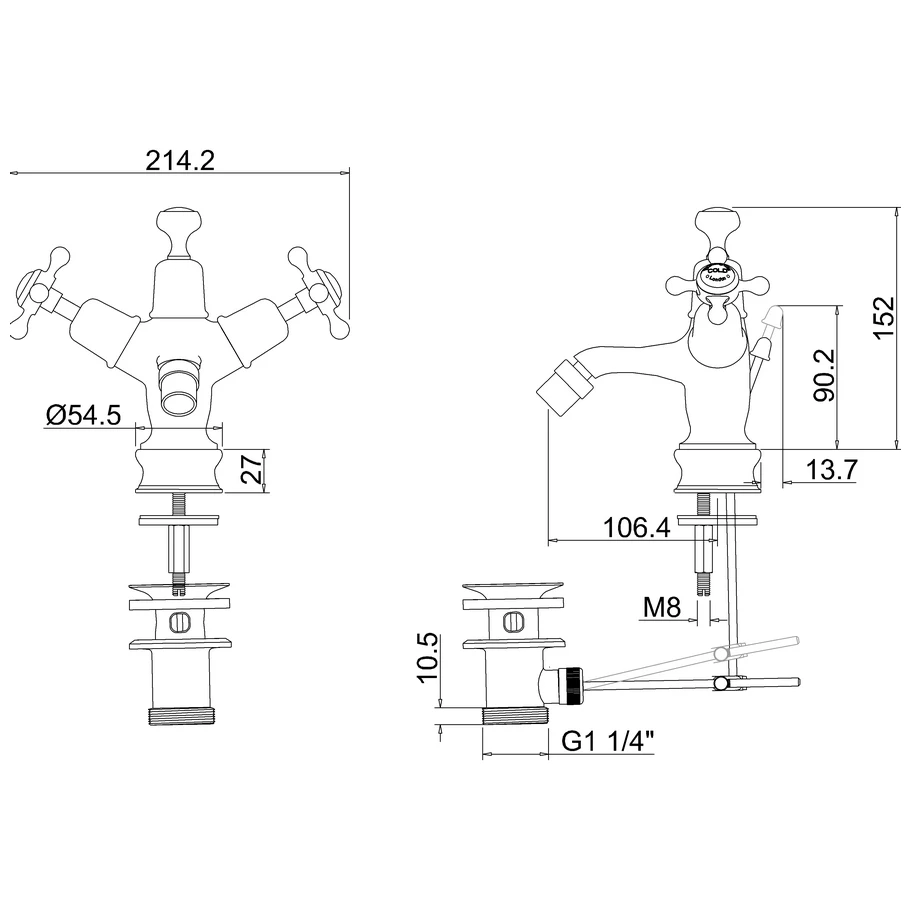 Burlington Claremont Regent Bidet Mixer Chrome/Medici 3 Burlington Claremont Regent Bidet Mixer Chrome/Medici - Image 2