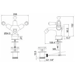 Burlington Kensington Regent Bidet Mixer Chrome/Medici -Sagittarius Taps shop burlington ker13qtmed 2