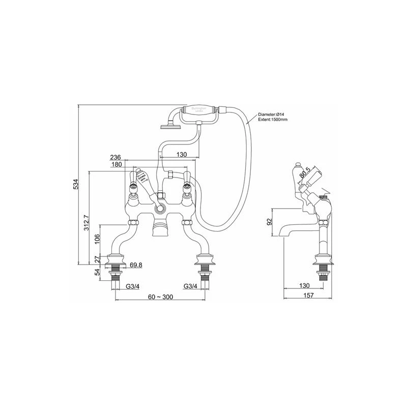 Burlington Kensington Regent Angled Bath Shower Mixer Chrome/Medici 4 Burlington Kensington Regent Angled Bath Shower Mixer Chrome/Medici - Image 2