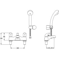 Deva Elan Deck Bath Shower Mixer And Kit -Sagittarius Taps shop deva elan106 dm 2