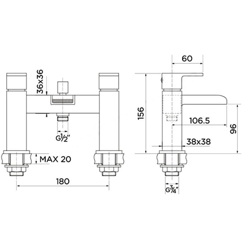 Essential Soho Deck Mounted Bath Shower Mixer & Kit 4 Essential Soho Deck Mounted Bath Shower Mixer & Kit - Image 2