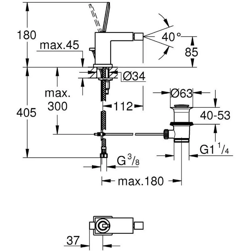 Grohe Eurocube Joy Bidet Mixer With Pop Up Waste 1/2″ 23664 4 Grohe Eurocube Joy Bidet Mixer With Pop Up Waste 1/2″ 23664 - Image 2