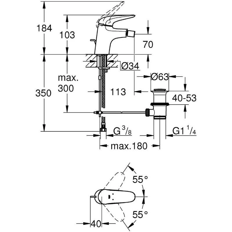 Grohe Eurostyle Bidet Mixer With Waste 1/2″ S-Size 23720 White 4 Grohe Eurostyle Bidet Mixer With Waste 1/2″ S-Size 23720 White - Image 2
