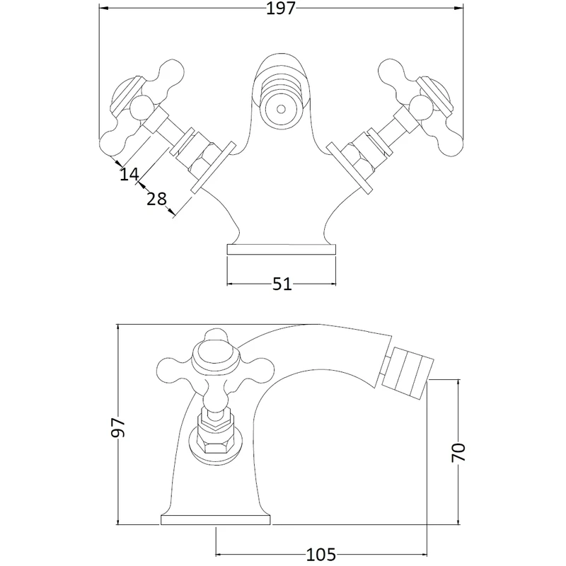 Hudson Reed Black Topaz Crosshead Bidet Tap Hexagonal Collar 4 Hudson Reed Black Topaz Crosshead Bidet Tap Hexagonal Collar - Image 2