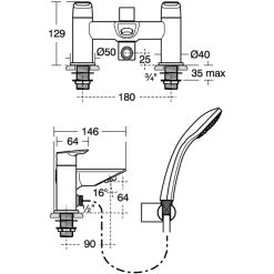 Ideal Standard Tesi 2 Hole Dual Control Bath Shower Mixer A6591 -Sagittarius Taps shop ideal standard a6591aa 2