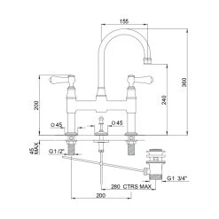 Perrin & Rowe Georgian 3 Hole Bridge Mixer, Lever -Sagittarius Taps shop perrin rowe 3708cp 2