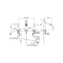 Perrin & Rowe Georgian 3767 3 Hole Bidet Mixer With Lever Handles -Sagittarius Taps shop perrin rowe 3767cp 2