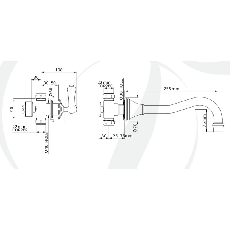 Perrin & Rowe Georgian Lever 3 Hole Country Spout Wall Bath Filler Pewter 4 Perrin & Rowe Georgian Lever 3 Hole Country Spout Wall Bath Filler Pewter - Image 2