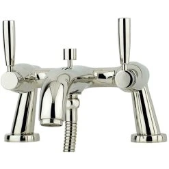 Perrin & Rowe Deck Bath Shower Mixer With Lever Handles Pewter
