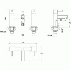 Pura Bathrooms Imex Pura Sq2 Bath/Shower Mixer With Kit -Sagittarius Taps shop pura sqbsm 2