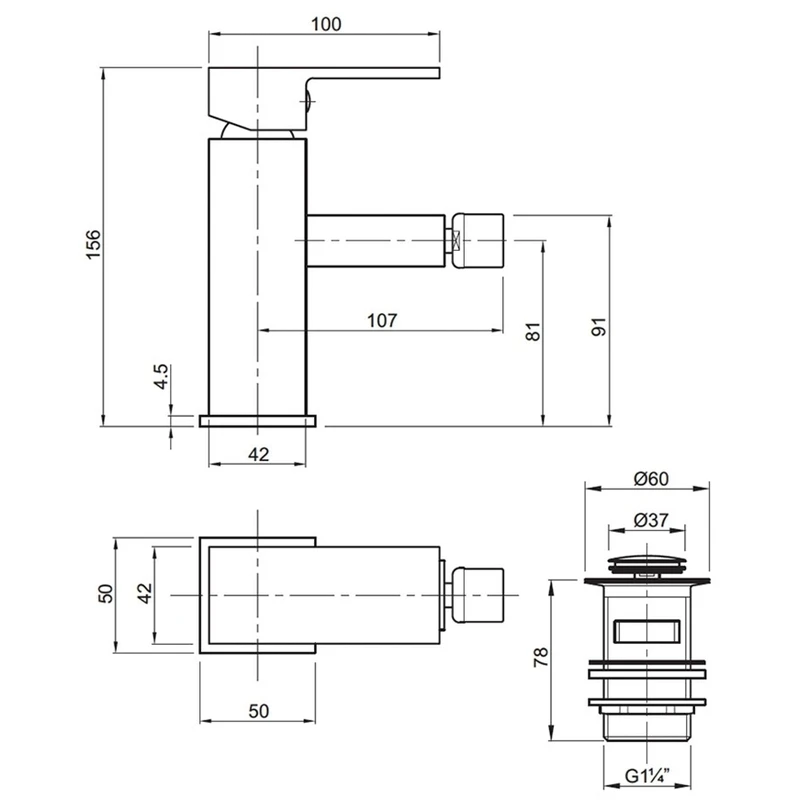 Twyford X62 Mono Bidet Mixer With Waste 4 Twyford X62 Mono Bidet Mixer With Waste - Image 2